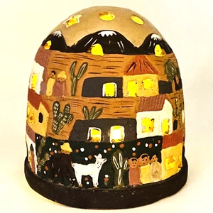 Folk Art Clay Hut Candle Cover Luminary Pottery Dome Shaped with Candle - Picture 1 of 10