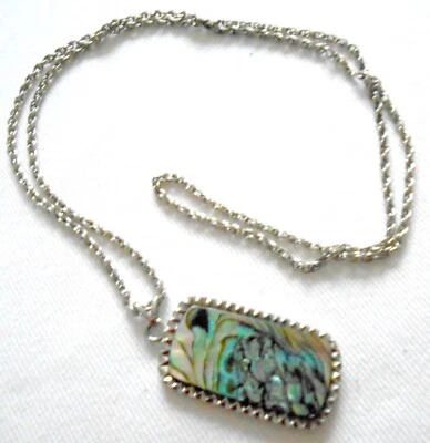 Exquisite England Abalone Shell Pendant silvertone 1950s vintage necklace vgc - Image 1 of 4
