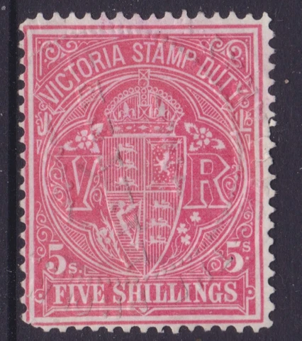 VICTORIA SCARCE 1897 5/- Rose Carmine QV "STAMP DUTY" USED SG 347a (NG37) Cover