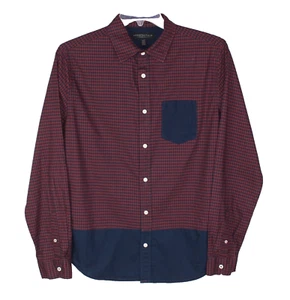 Aeropostale Men Shirt Red & Navy Houndstooth Size M Button-Up Long-Sleeve Cotton - Picture 1 of 10