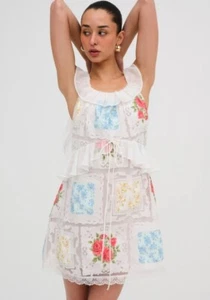 NWT For Love & Lemons Aviana Mini Open Back Ivory Floral Dress L $340 - Picture 1 of 11