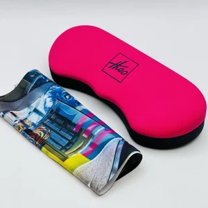 Theo Glasses Case Sunglasses Pink Black Cleaning Cloth Belgium New - Picture 1 of 6