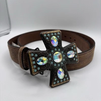 Cinturón Nocona para mujer XL de cuero marrón con hebilla cruzada de metal con joyas desmontable Foto 1 de 4