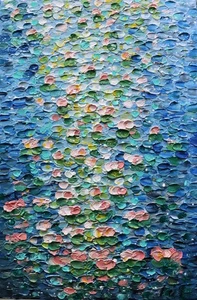 Pintura abstracta de nenúfares estanque rosa lago lienzo texturizado rubor reflejos - Imagen 1 de 8