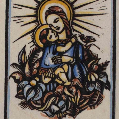 Maria Christuskind Weihnachten Luise Hoff signiert coloriert Holzschnitt um 1930 - Bild 1 von 4