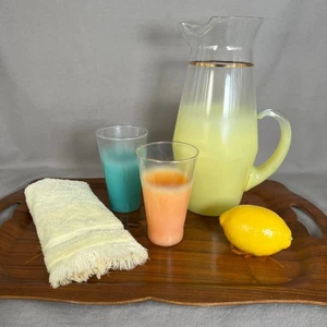 Vintage MCM Blendo Milchglas Limonade Set West Virginia Glas Co Krug Gläser - Bild 1 von 12