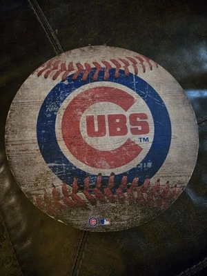 Wooden Chicago Cubs MLB 12 Inch Baseball Shaped Sign  - Image 1 of 2