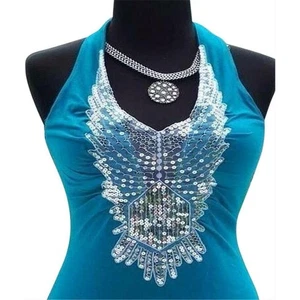 Cache Ruched Peek A Boo Sequin Plung 2 Navel Halter Top New Stretch NWT $118 - Picture 1 of 4