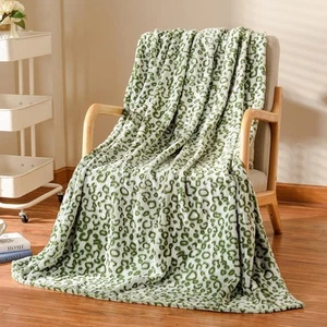 Excervent 3D Leopard Flannel Fleece Throw Blanket, 280 GSM 50x60inch, Green - Picture 1 of 6