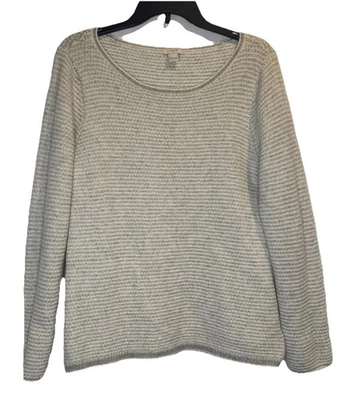 J. Suéter Top Crew Para Mujer Gris Rayas Mezcla Lana Merino Cuello Redondo Talla Grande Foto 1 de 4