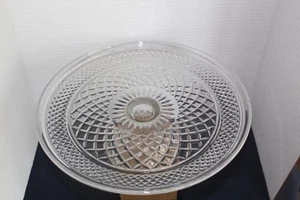 Anchor Hocking Wexford 12" Cake Stand Pedestal Platter Diamond Cut Glass - Picture 1 of 6