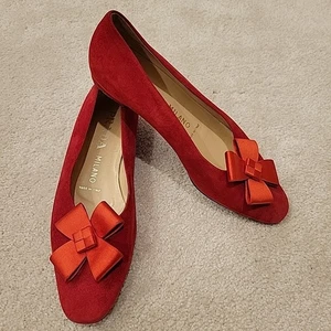 Bailarina Prada vintage de gamuza ROJA con arco satinado / talla 7,5 37,5 DE COLECCIÓN - Imagen 1 de 12