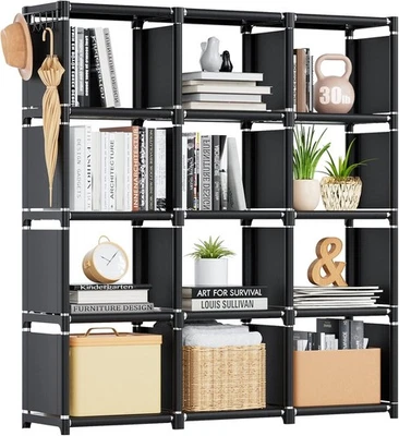 Book Shelf, 12 Cube Storage Organizer, DIY Bookcase, Metal Bookshelf,T - Image 1 of 4