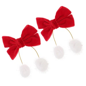 2 Pcs Velvet Hair Clip Toddler Child Bows for Women Girls Furry Balls - Picture 1 of 12