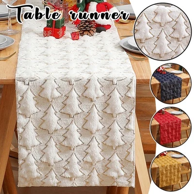 Christmas Tree Embroidered Sequins 3D Table Runner Xmas Party Decor Tablecloth - Image 1 of 4