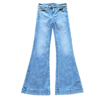 American Eagle Festival Flare Jeans Women Sz 4 Long Blue Mid Rise Distressed - Image 1 of 4