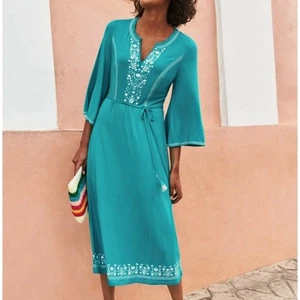 Boden Remi türkisfarbenes Damenkleid mit weißen Details 10 Regular DEFEKT - Bild 1 von 8