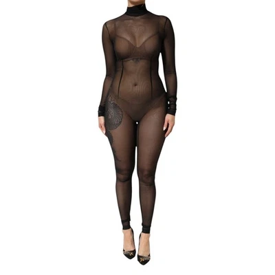 DOLCE & GABBANA Dress Black Sheer Mesh Long Sleeve Jumpsuit Bodysuit IT38/US4/XS - Image 1 of 4