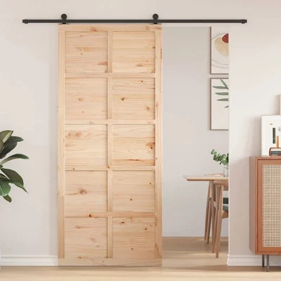 Barn Door Brown 100 x 210 cm Solid Pine Wood Rustic Sliding Design Indoor  70413 - image 1 of 4