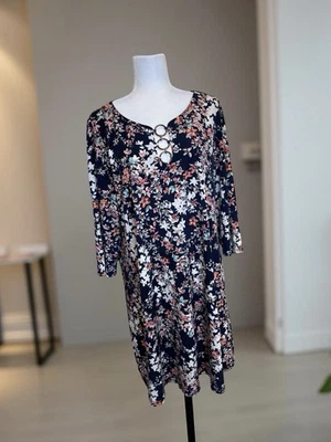 Vestido floral azul marino manga 3/4 para mujer Roz & Ali talla XL Foto 1 de 4