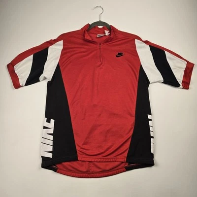 Men's Vintage 90s Nike Red Black White Cycling Jersey Medium Gray Label Tag - Image 1 of 4
