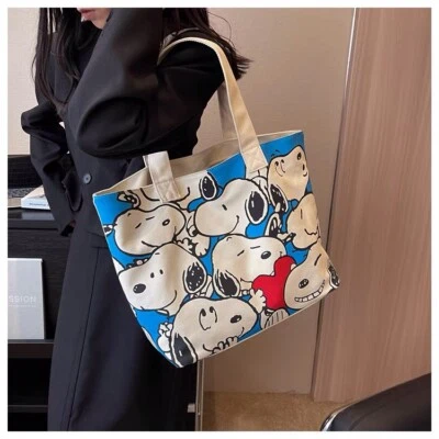Peanuts Snoopy Large Tote Shoulder Bag Ladies Cartoon Zipper Shopper Handbag NEW - Image 1 of 4
