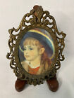 Brass Metal Picture Frame Made In Italy Renoir Girl in Blue Hat 5 x 4 Vintage