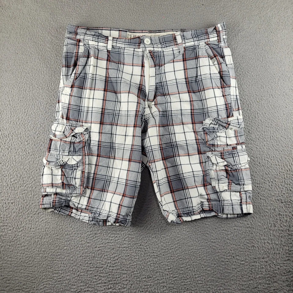 PDC Shorts Mens 34 White Gray Plaid Cargo Preppy Outdoor Classiccore Basic - Image 1 of 4