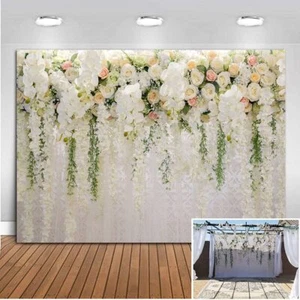 YQ 7x5ft White Rose Floral Photography Backdrops Bridal Shower Wedding Flower... - Picture 1 of 7