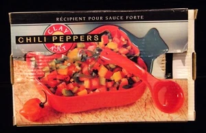 Boxed Clay Art Chili Peppers Hand Painted Ceramic Salsa Server Bowl & Spoon Set - Picture 1 of 9