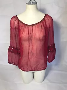 Lucky Brand Sheer Top Shirt Small Dark Red Womens Style #7W41051 - Picture 1 of 6