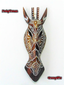 Wooden Giraffe with butterfly Hand carved & painted Wall hanging Art Mask 50cm