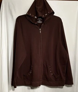 WOMENS 22/24 BROWN VENEZIA SPORT RHINESTONE ZIP FRONT 2 POCKET HOODIE JACKET - Picture 1 of 4