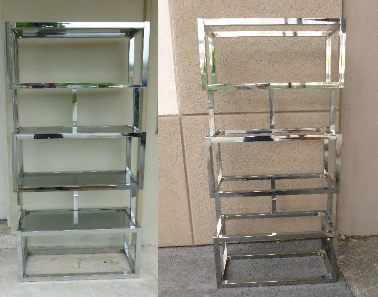  PAIR OF MOD SPACE AGE CHROMED ALUMINIUM RECTANGULAR CUBED ETAGERES (1/4 P)  - Image 1 of 4