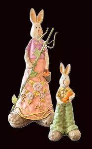 Mama Hase und Sohn Resin Bauer Gärtner Hase Figuren Frühling Ostern Deko - Bild 1 von 12