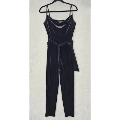 BANANA REPUBLIC Jumpsuit Womens Size 0 Black Velvet Belted Square Neck - Image 1 of 4