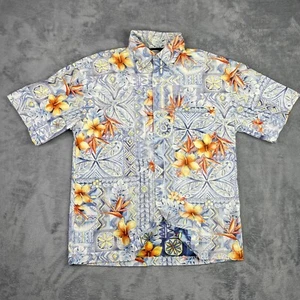 Vtg Hawaiian Shirt Mens Medium Inside Out Floral Print Button Up Cotton Beach - Picture 1 of 10