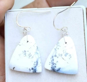 PENDIENTE COLGANTE GOTA PIEDRAS PRECIOSAS ÓPALO DENDRITA PLATA ESTERLINA MACIZA 925 27,90 quilates - Imagen 1 de 3