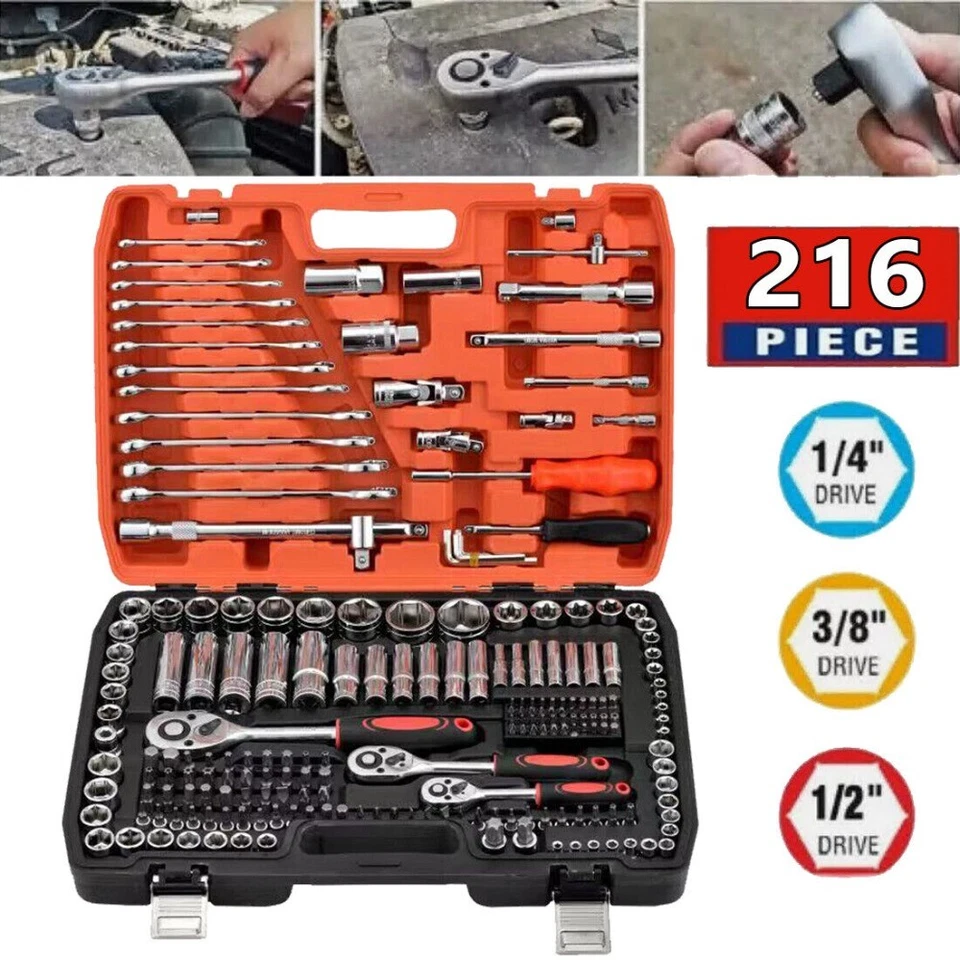 Profi Tool Steckschlüsselsatz 216tlg 1/4" 3/8" 1/2" Nusskasten Metallverschlüsse - Bild 1 von 4