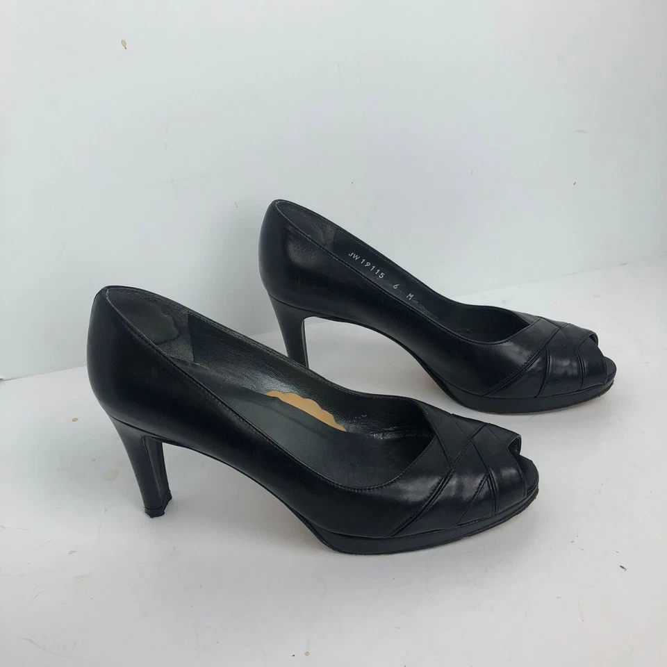 Stuart Weitzman Size 3”  Heel Black Leather Slip On Open Toe Rockabilly womans - Image 1 of 4
