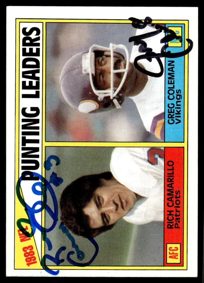Rich Camarillo & Greg Coleman Signed 1983 NFL Punting Leaders Card   1984 Topps - Image 1 of 1