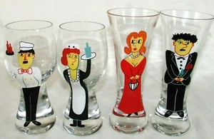 VINTAGE BARWARE GLASSES FUN  Man Woman Butler Maid BEER BEVERAGE GLASSES - Picture 1 of 5