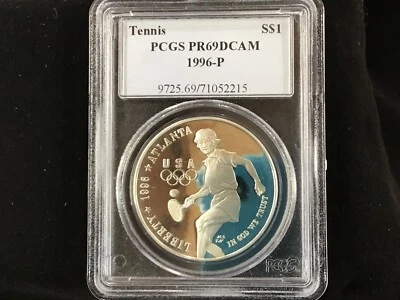 1996-P Olympic Tennis Silver Dollar PCGS PR69DCAM Gem Proof   B0507 - Image 1 of 4