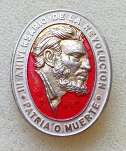 3. Jahrestag KUBANISCHE REVOLUTION Pin Abzeichen KUBA Fidel CASTRO Patria o Meurte 2 - Bild 1 von 2