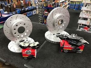 FOR AUDI A3 2.0 TDI S LINE FRONT REAR DRILLED GROOVED BRAKE DISCS & MINTEX PADS 