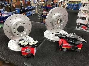 VW SCIROCCO TOURAN JETTA GOLF PLUS DISCHI SCANALATI FORATI ANTERIORI POSTERIORI PASTIGLIE MINTEX - Foto 1 di 3