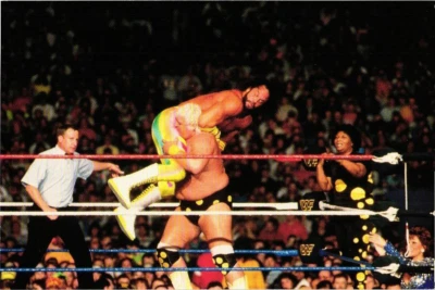 Randy Savage vs. Dusty Rhodes WrestleMania VI Photocard 1999 Titan Sports Canada - Image 1 of 4