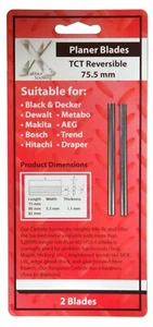 1 pair Reversible TCT 75mm Planer Blades Fits Black & Decker DN750 SR600 BD750 - Picture 1 of 8