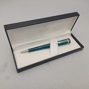 KORLOFF PARIS GREEN MARBLE PALLADIUM TRIM LUXURY BALLPOINT PEN RARE BOXED - Picture 1 of 9