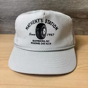 Vintage Mathenys Stations Hat Cap Snap Back Gray Trucker Bamberg South Carolina - Picture 1 of 9